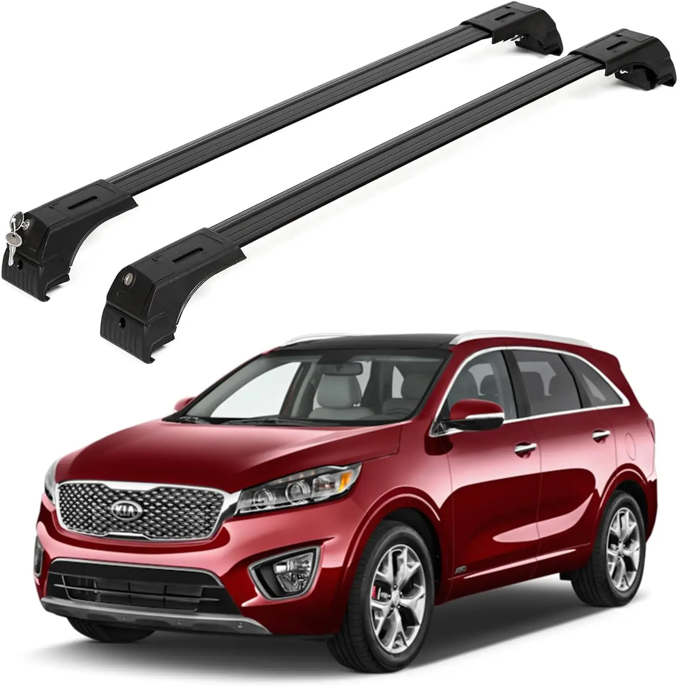 Roof Rack Cross Bars for Kia Sorento 2016-2020 | Aluminum Crossbars with Anti Theft Lock for Rooftop | Compatible with Flush Rai
