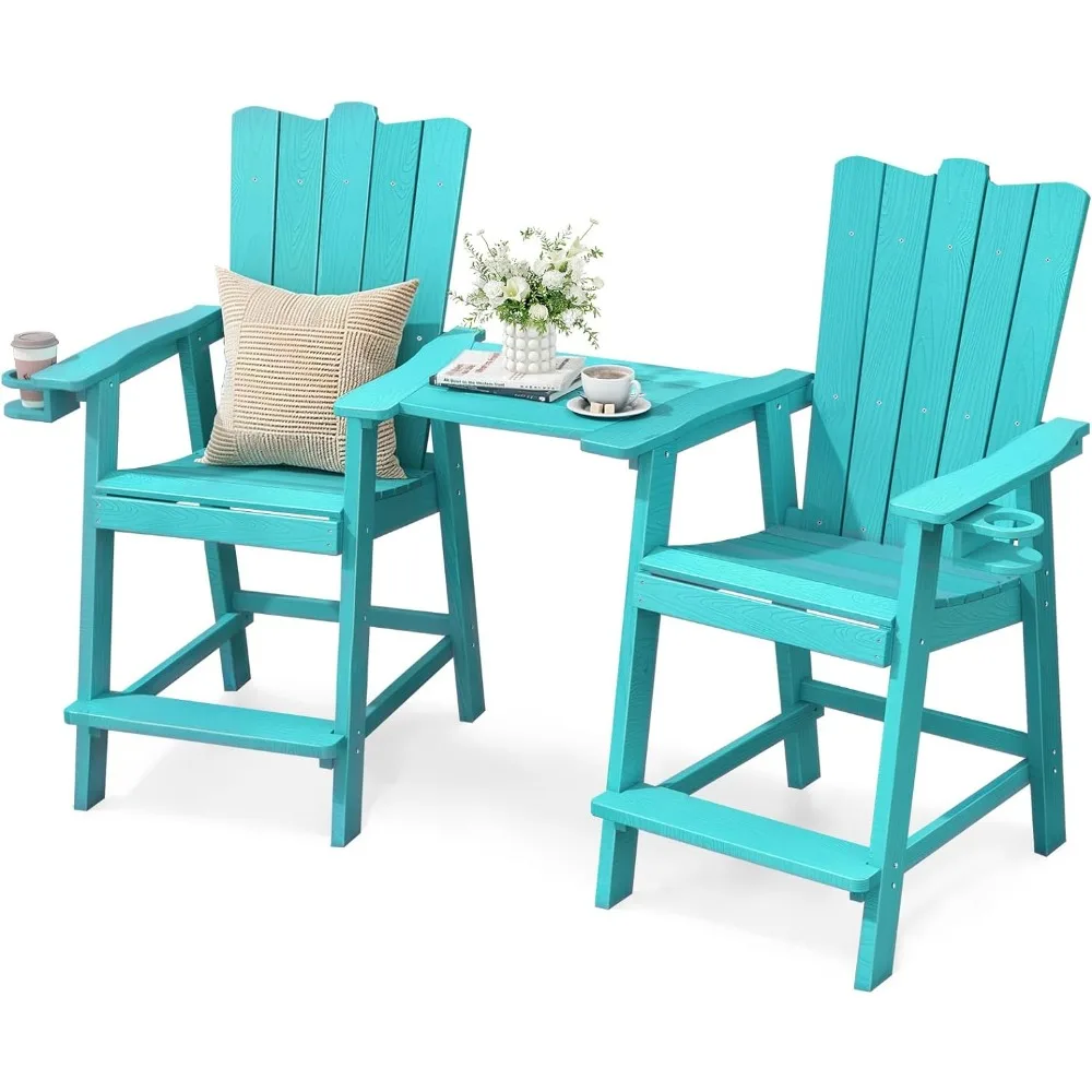 

Tall Balcony Chair Set of 2, Patio Adirondack Chairs with Removable Connecting Trays, Outdoor CupHolder and Umbrella Hole