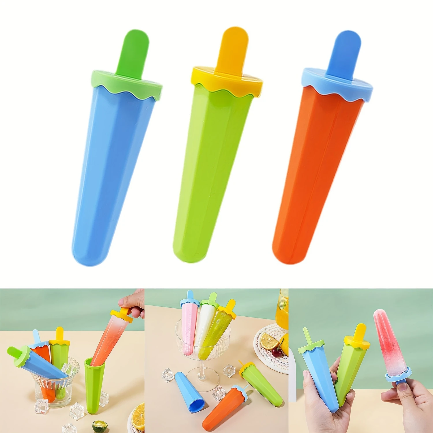 

Silicone Ice Molds Set of 3, Lead-Free Reusable Popsicle Makers with Drip Guards, DIY Ice Lolly Moulds for Homemade Treats