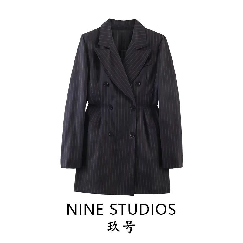 

Женский приталенный жилет-пиджак NINE ZAR в полоску с двубортной застежкой, в стиле платья, с длинным рукавом, весенняя модная женская одежда