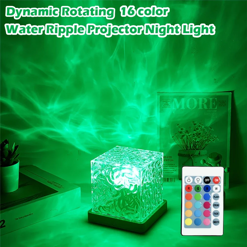 New Dynamic Water Ripple Night Light 16 Color Projector Lamp Bedroom Ambient USB Remote Control Wall LED Light Gaming Room Decor