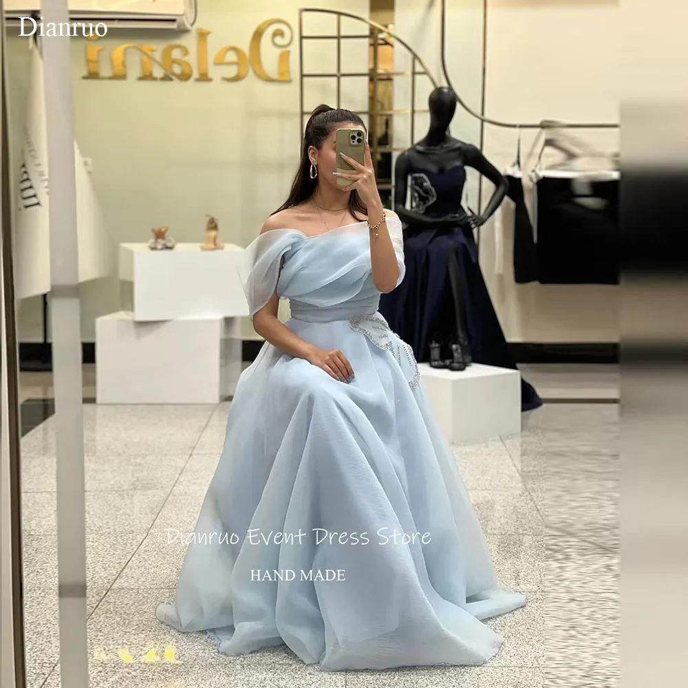 

Dianruo Organza Off The Shoulder Evening Dresses Elegant A Line Saudi Arabic 2025 Floor Length Robe De Soirée Femme Customized