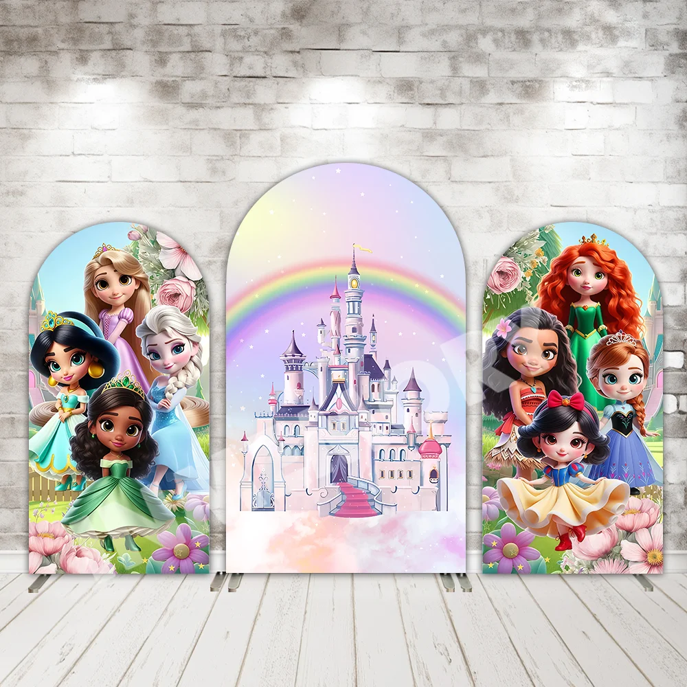 

Disney Castle Princess Birthday Arch Wall Panels Backdrop Cover Girls Baby Shower Decoration Arched Cover Banner Background