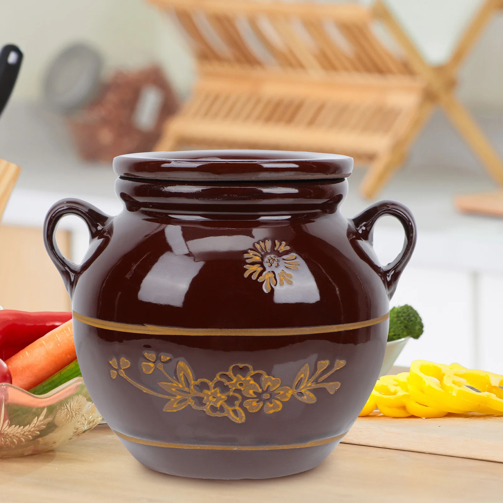 

Ceramic Jar Kitchen Canisters Household Brown Storage Jars Grease Container Food