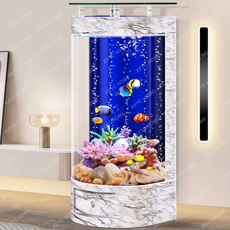 Household Floor Change Water Fish Tank Living Room Integrated Vertical Small Ecological Loop Filter Semicircle