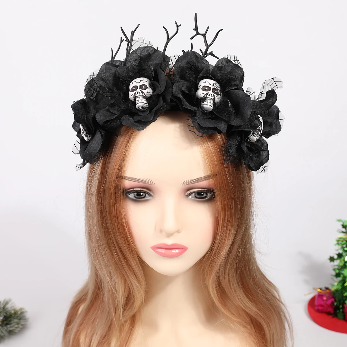Halloween branch hairband, dark witch headpiece, black rose, pumpkin, bat decoration hairband, party costume, cosplay props