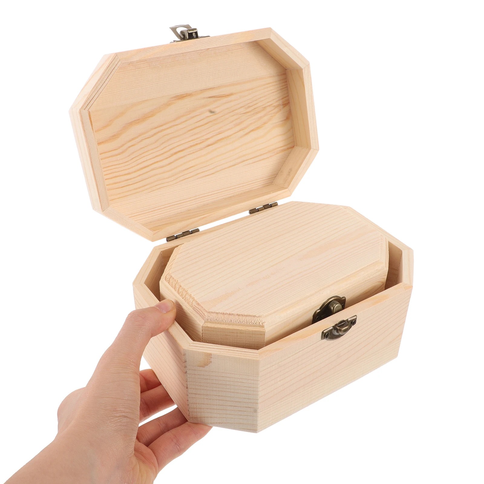 

3 Pcs Wooden Jewelry Boxes Octagonal Storage for Rings Earrings Necklaces Craft Gifts Unique Design Mini Chest Small Size