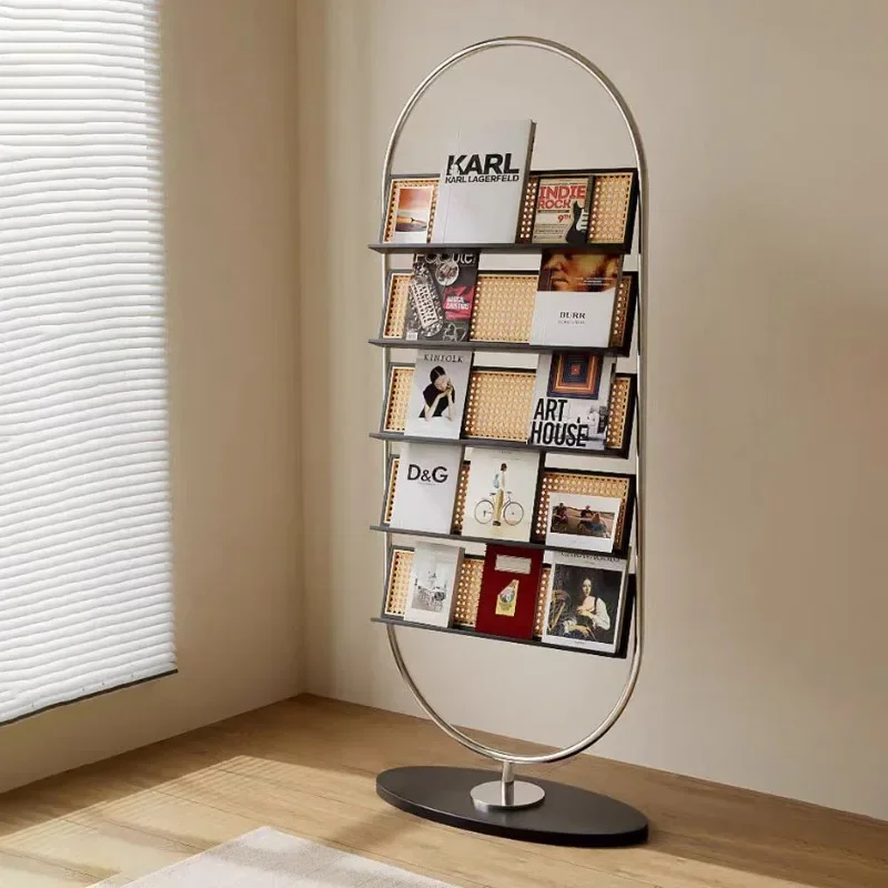 Medieval magazine rack multi-functional storage study living room decoration floor display shelf solid wood bookshelf