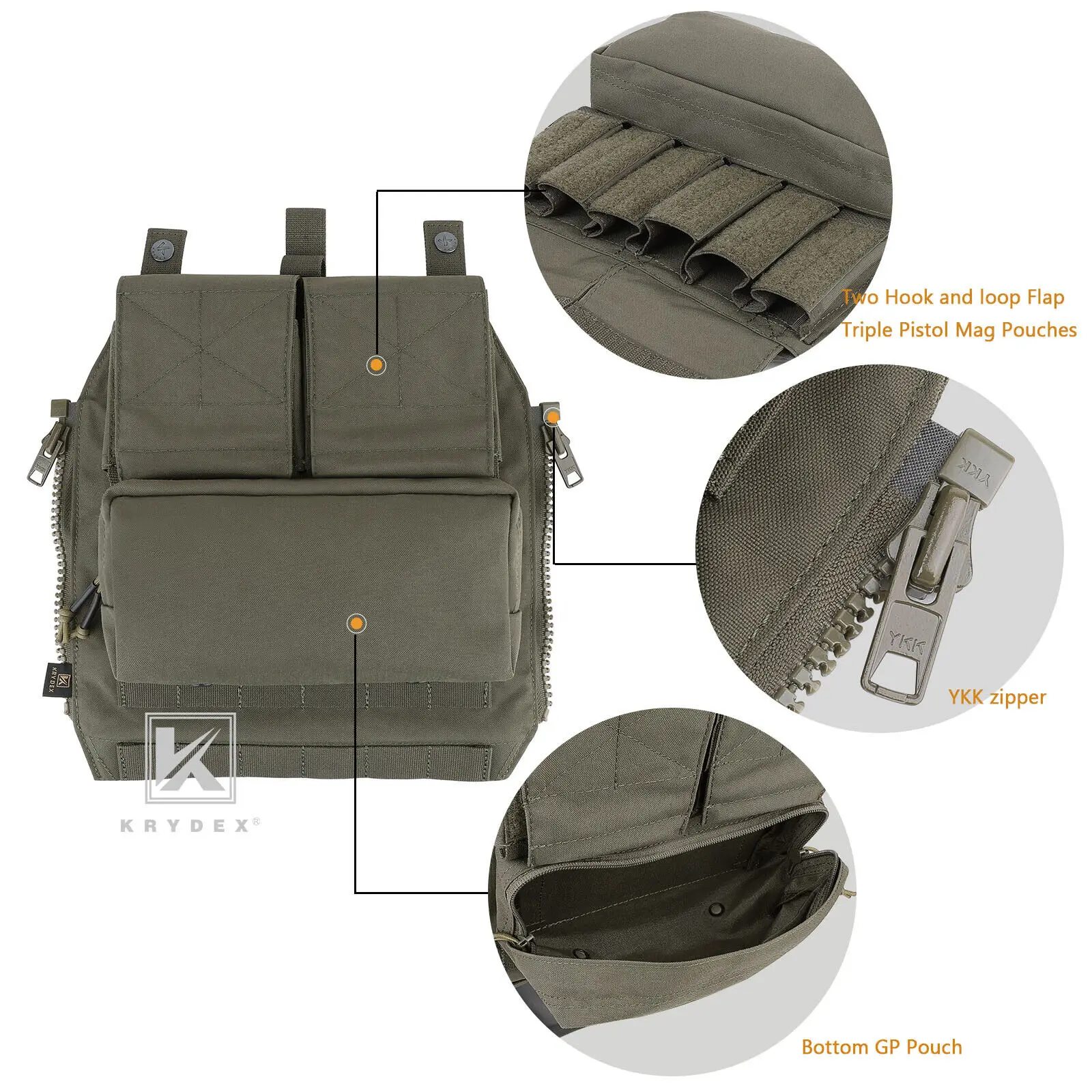 Imagem -05 - Krydex Salto Placa Transportadora Colete Zip-on Mochila Tactical Caça Molle Colete Camuflagem Camo Ranger Verde Jpc 2.0