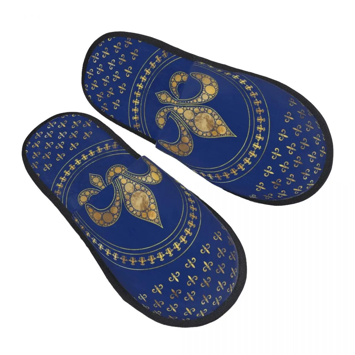 

Fleur-De-Lys Gold And Royal Blue House Slippers Soft Warm Fleur De Lis Lily Flower Memory Foam Fluffy Slipper Indoor Shoes