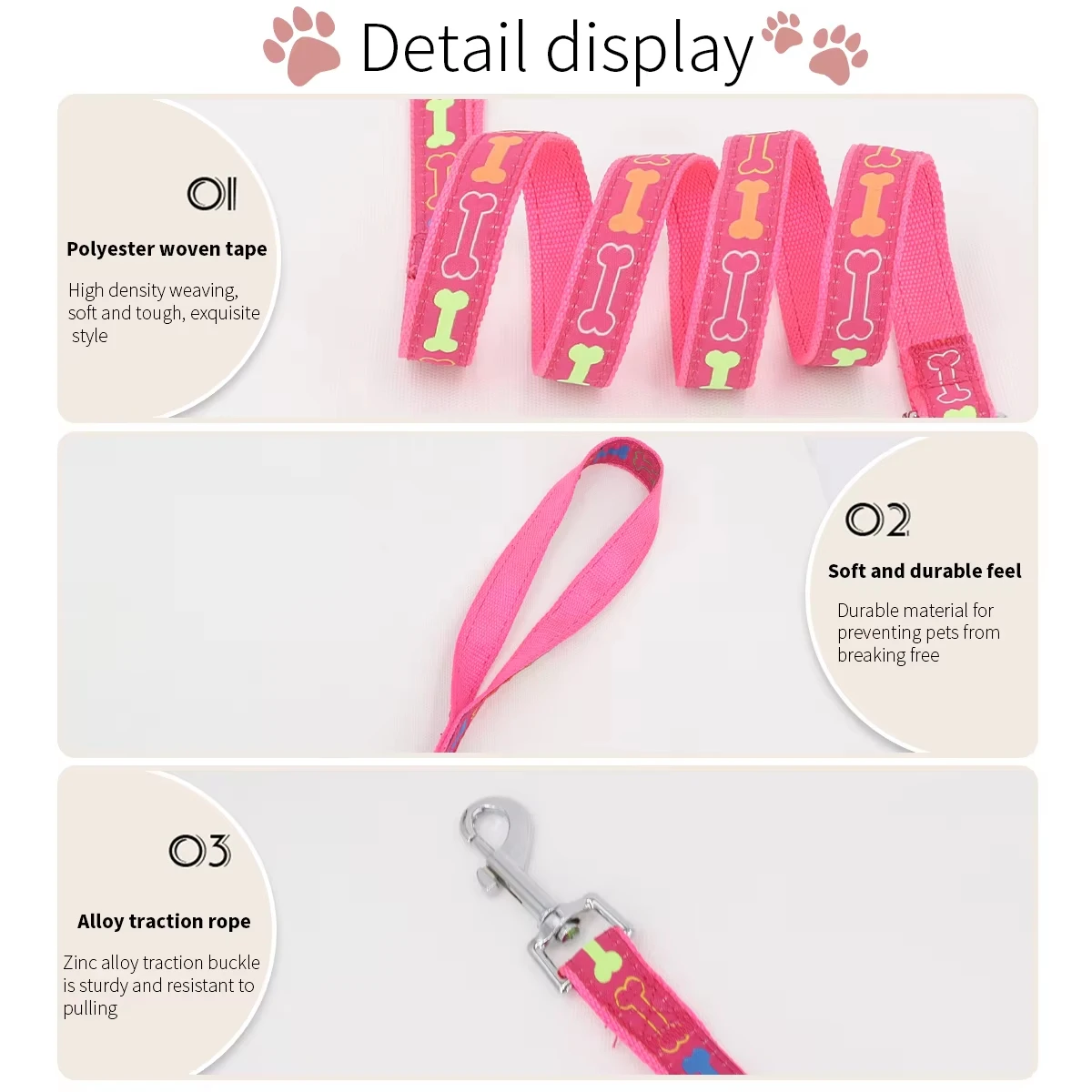 1PC Outdoor cartoon bone dog leash with multiple colors to choose from, suitable for small and medium-sized dogs