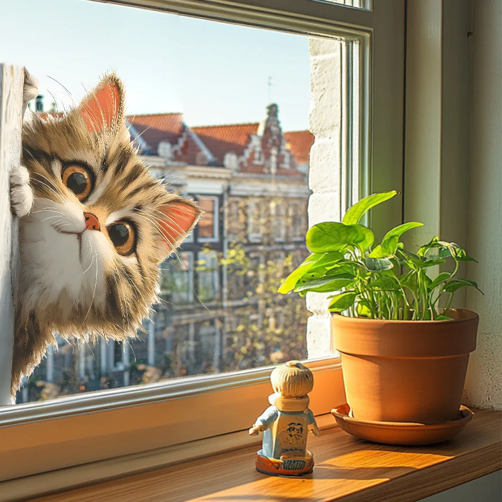 Cute Peeking Cat Living Room Restaurant Home Wall Decoration Beautifying Sticker Self-Adhesive Removable