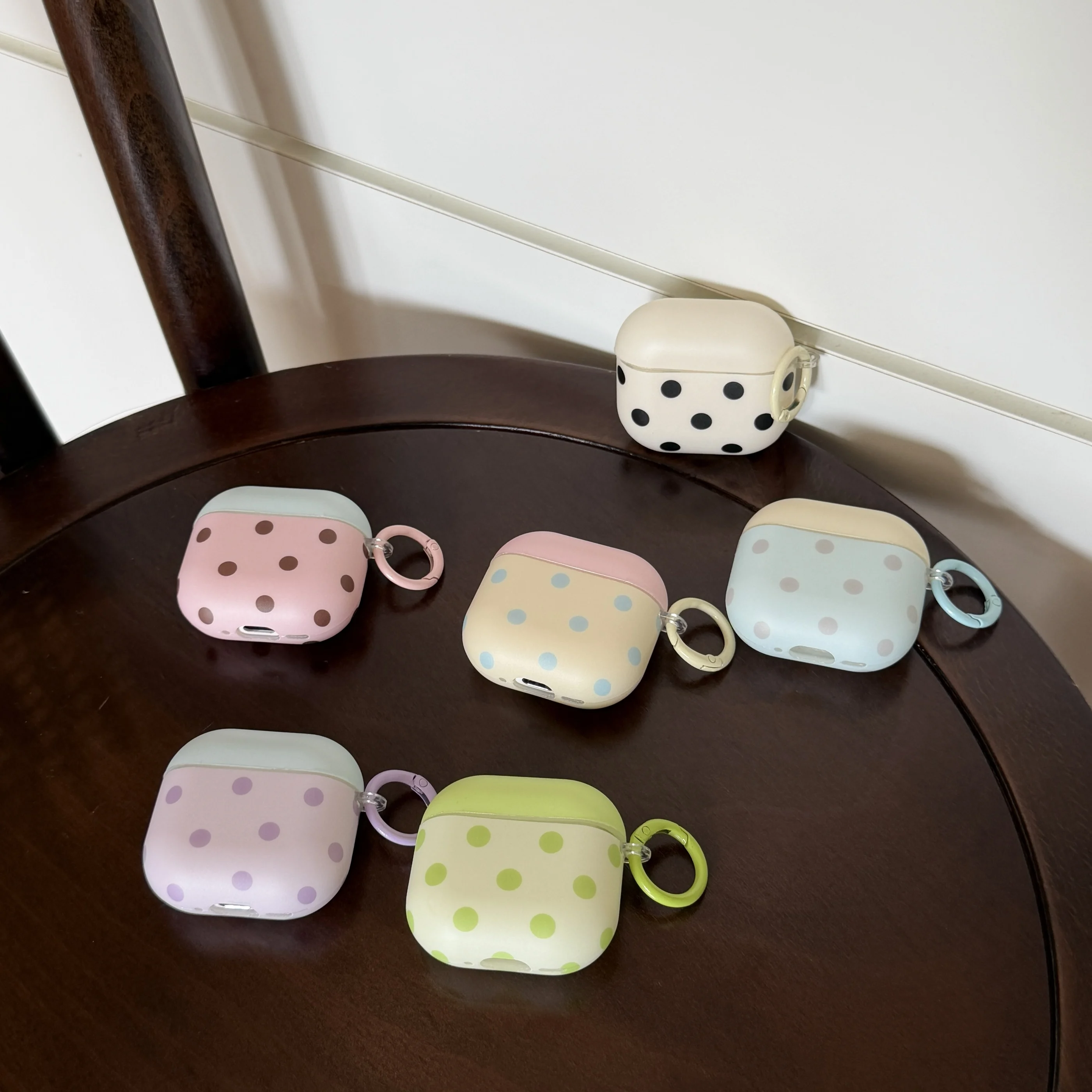 Fresh Pink Green Purple Beige Blue White Colorblock Polka Dots Pattern Matte Earphone Cover For AirPods 1 2 3 4 Pro Pro2 Pro3 - view 2