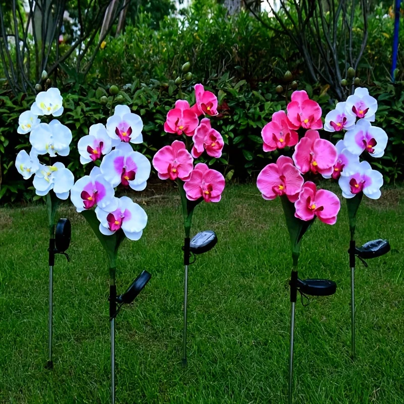 2PC Solar Simulated Flower Led Butterfly Orchid Ground Insertion Lamp, Outdoor Waterproof Lawn Lamp, Courtyard Lamp