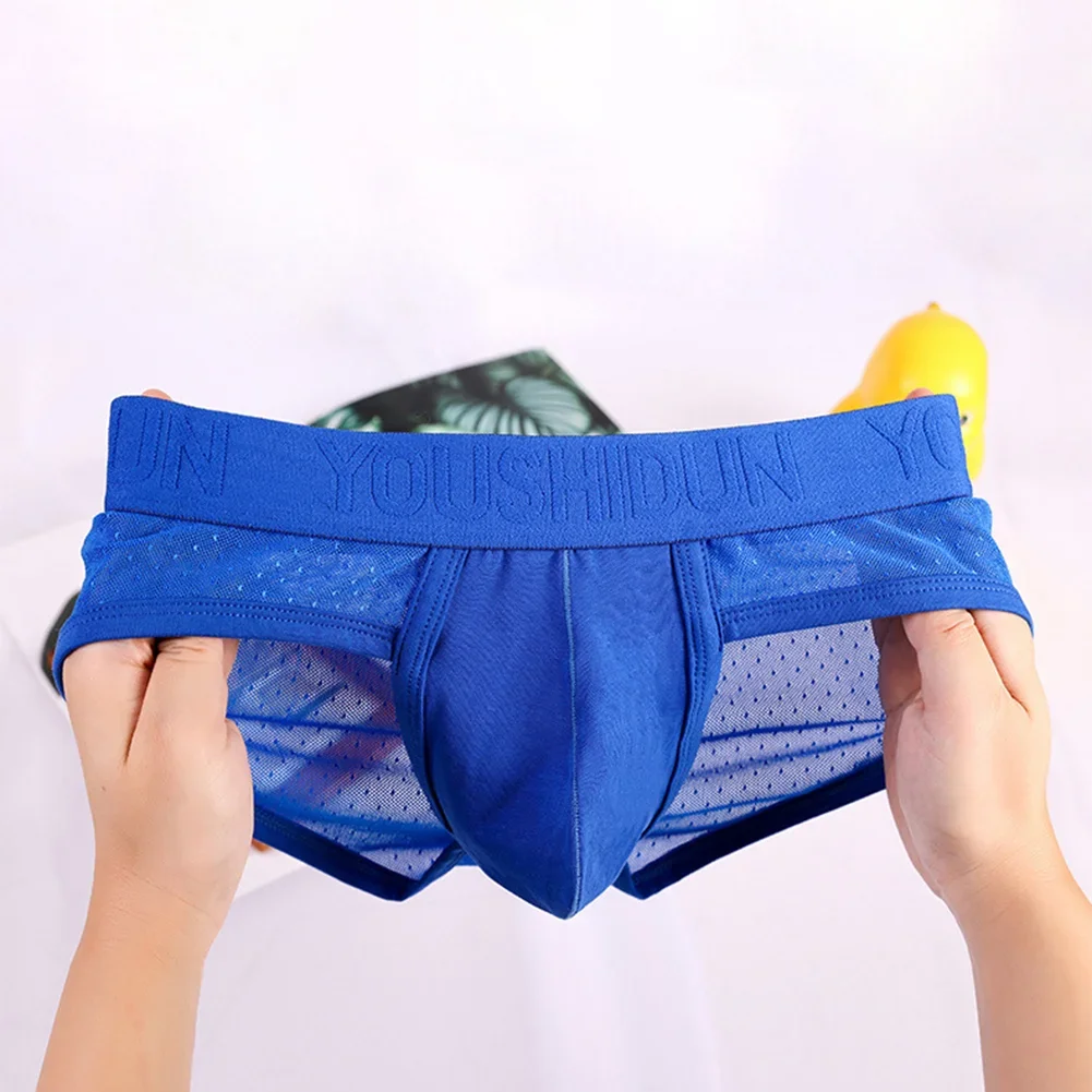 ملابس داخلية شبكية مثيرة للرجال بخصر منخفض على شكل حرف U محدبة سراويل داخلية للشباب من القطن المنشعب قابلة للتنفس سراويل رياضية عالية المرونة