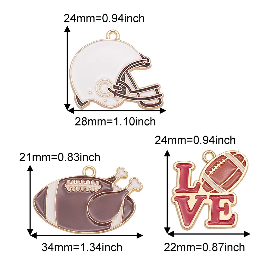 6/8PCS Enamel American Football Sports Charms Rugby Ball Helmet Pendant Bracelet Necklace Jewelry Making Findings Accessory