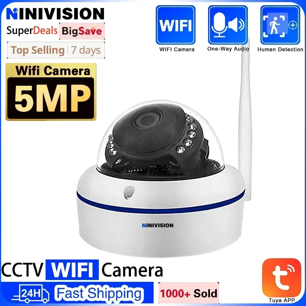 

5MP Wifi Dome IP Camera TUYA Wireless/Wired Camera Audio Record Email Alert Xmeye Cloud Vandal-proof Waterproof Outdoor Camera