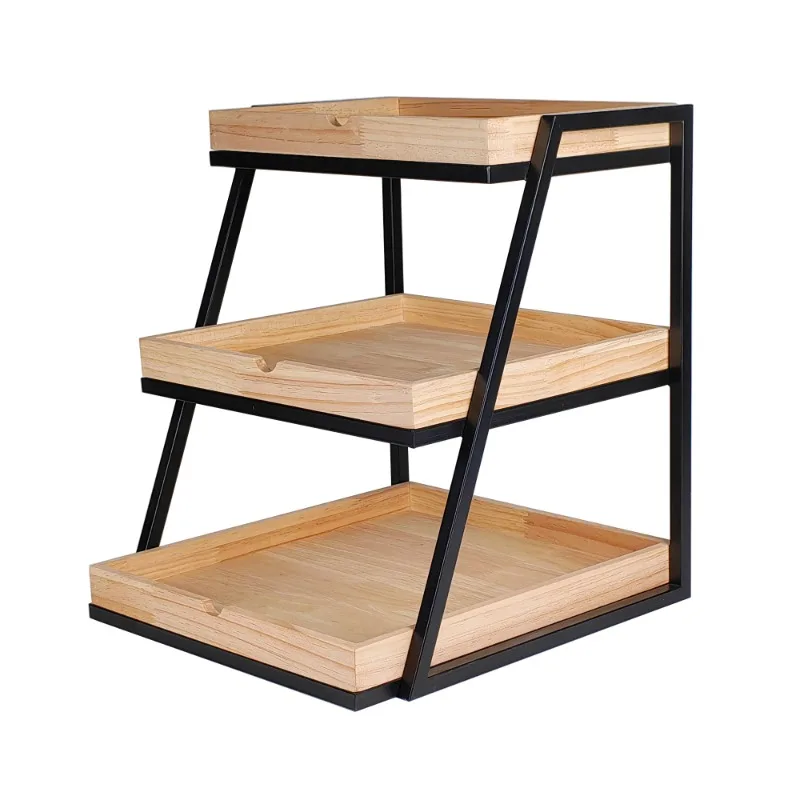 

Three-layer pine display rack table countertop fruit drink cake display rack storage bread display