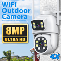 4K 8MP WiFi Camera Outdoor 4X Zoom Three Lens Dual Screens 6MP CCTV Video Cam Auto Tracking Security Protection Surveillance