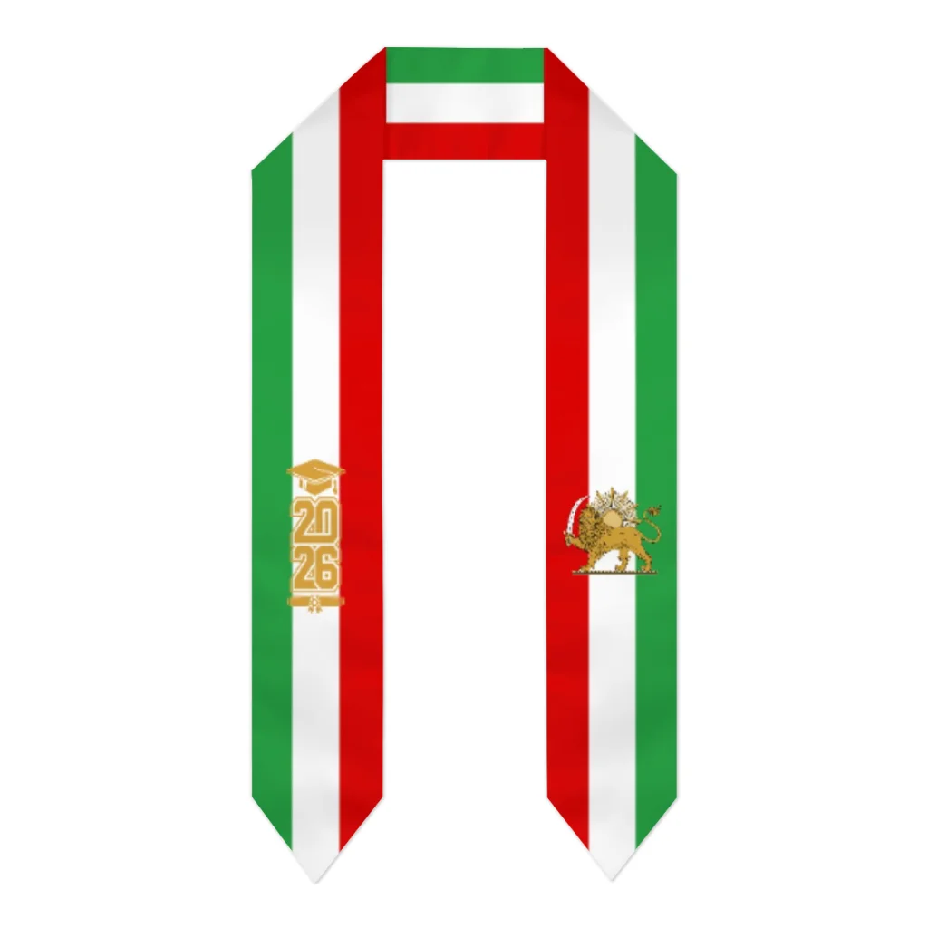 

Class of 2026 Iran Sun Lion Flag Scarf Graduation Sash Stole International Study Abroad Adult Unisex Party Accessory Top Print