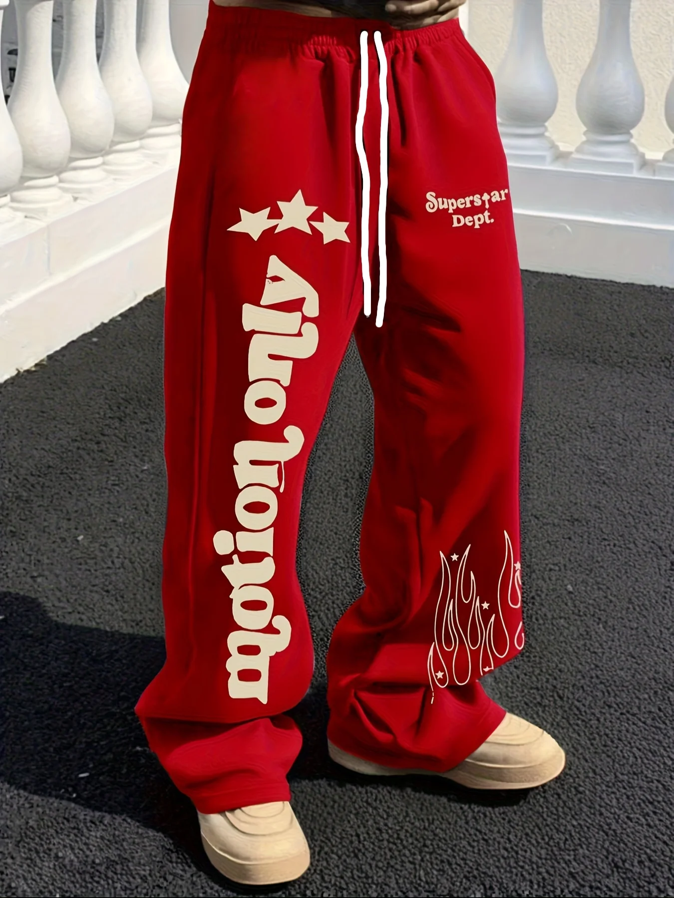 Summer Motion Only Baggy Sweatpants Star & Flame Print High Waist Wide Leg Y2K 3D Printed Quick Dry Trousers For Adults/Kids
