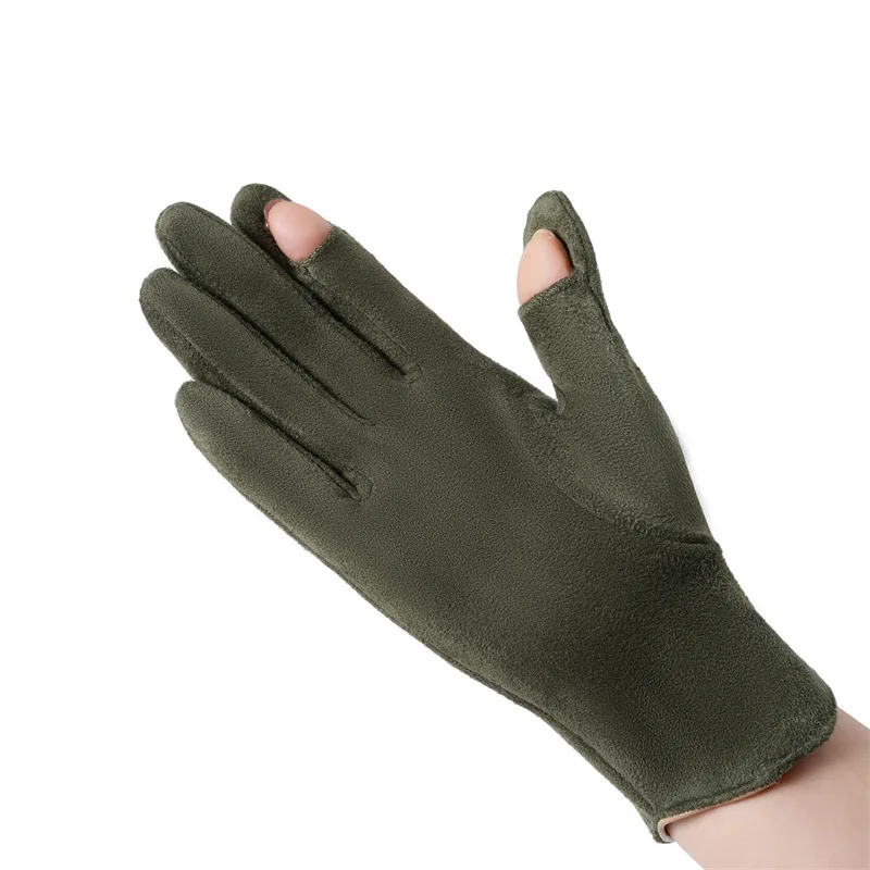 Fashion Solid Simple Fingertip Flap Touch Screen Autumn Winter Women Keep Warm Gloves Elegant Cycling Drive Suede Windproof