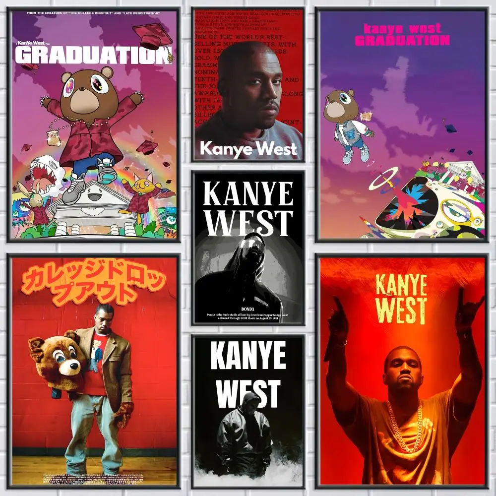 Pop Rapper K-Kanye West Music Album Poster Perfect Sticker Self Adhesive Wall Art Decor for Home Office Dining Spaces