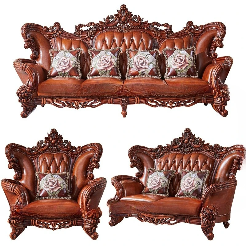 

Sofa living room leather villa large apartment first layer cowhide