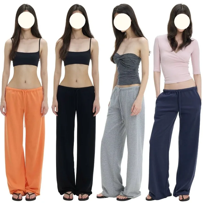 Fashion Internet Celebrity Ins Summer Thin Popular Low Waist Drawstring Casual Sweatpants Four Color Wide Leg Pants Trend