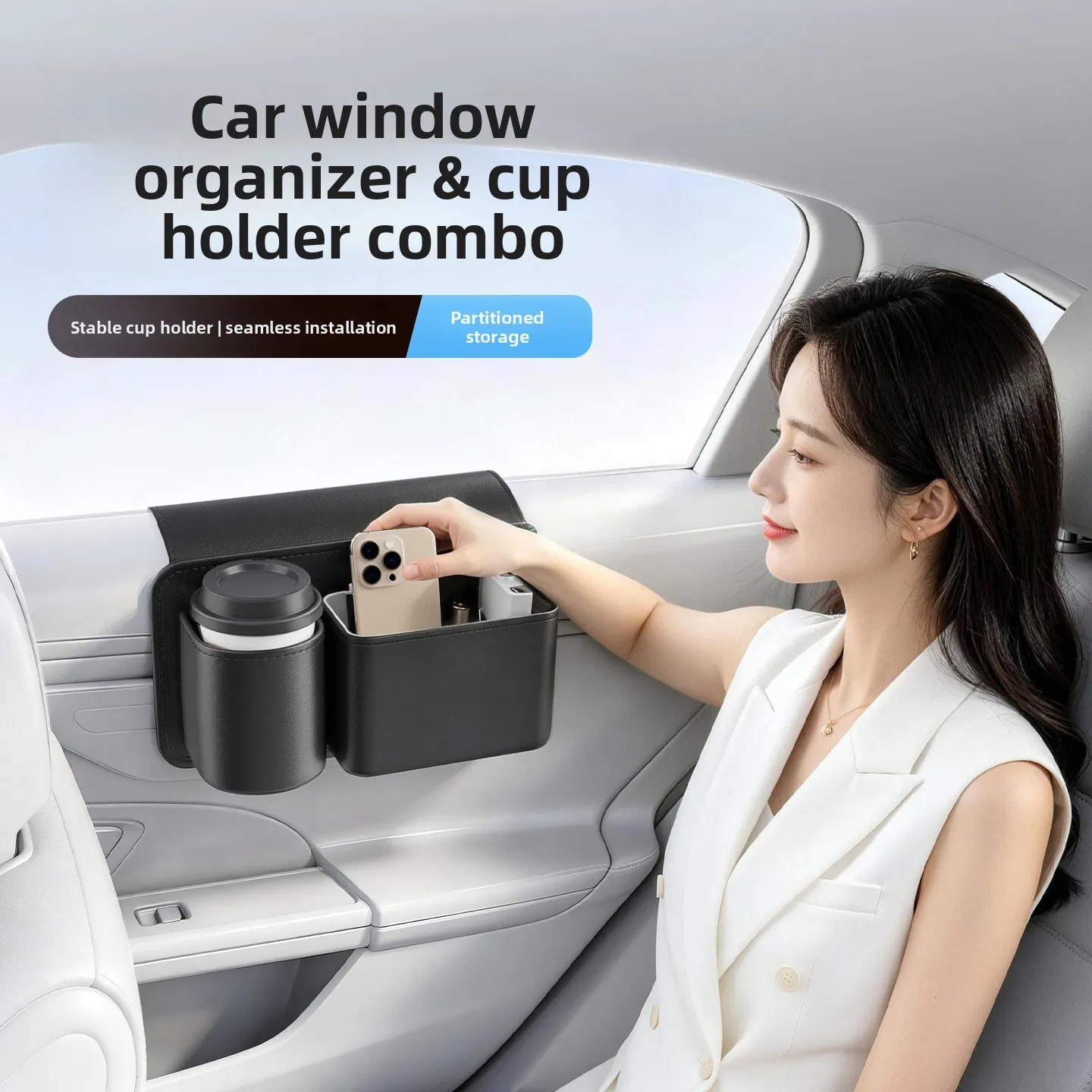 Car Door Side Storage Organizer Waterproof Cup & Phone Holder with Hanging Design, Universal Fits Most Vehicles, Easy to Install