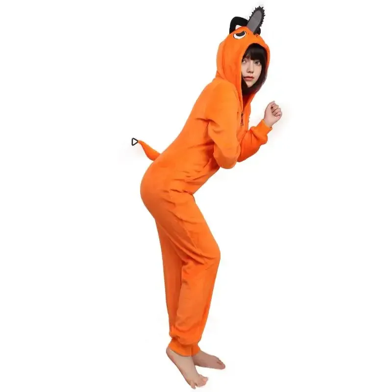 WENAM Adult Pochita Onesie Pajamas Denji Cosplay Slim Sleepwear with Pockets Flannel Cartoon Pajamas Sleepwear