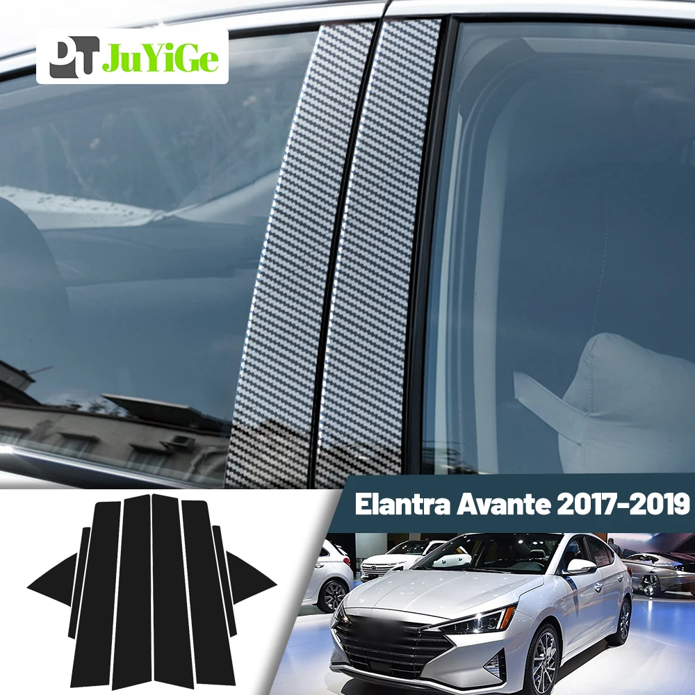 Glossy Black Carbon Fiber Window Door Deal B C Pillar Post Cover Sticker For Hyundai Elantra Avante 2017-2019 2018