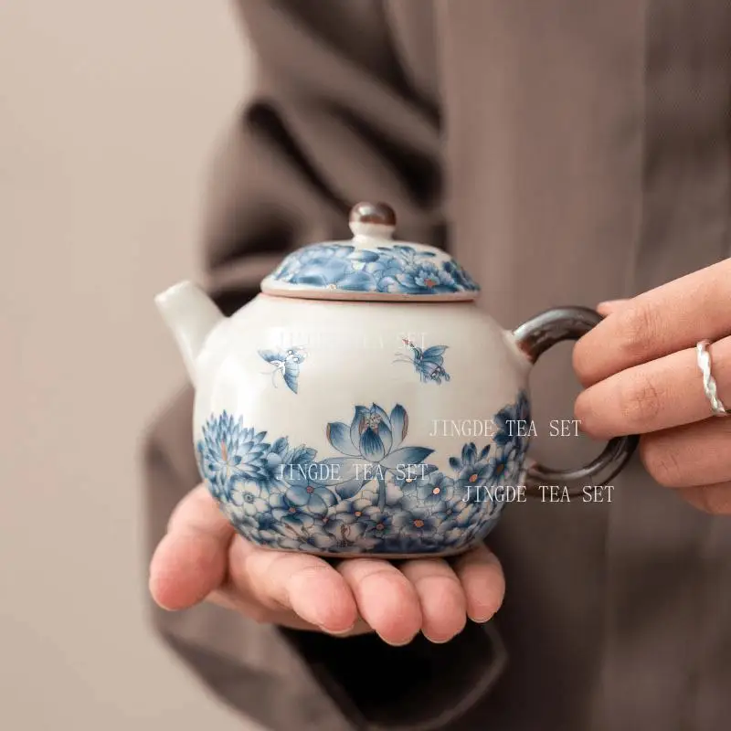Ru Ofen Schmetterling Liebe Blume Drachen Ei Teekanne Chinesische Haushalt Keramik Teekanne mit Geschnittenen Teeblättern Kung Fu Kleines Tee-Set