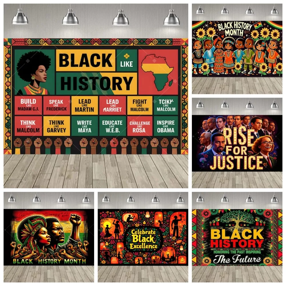 Colorful African American History Themed Banner Decoration Backdrop, Birthday Party, Home Decoration Photography Backdrop Cloth