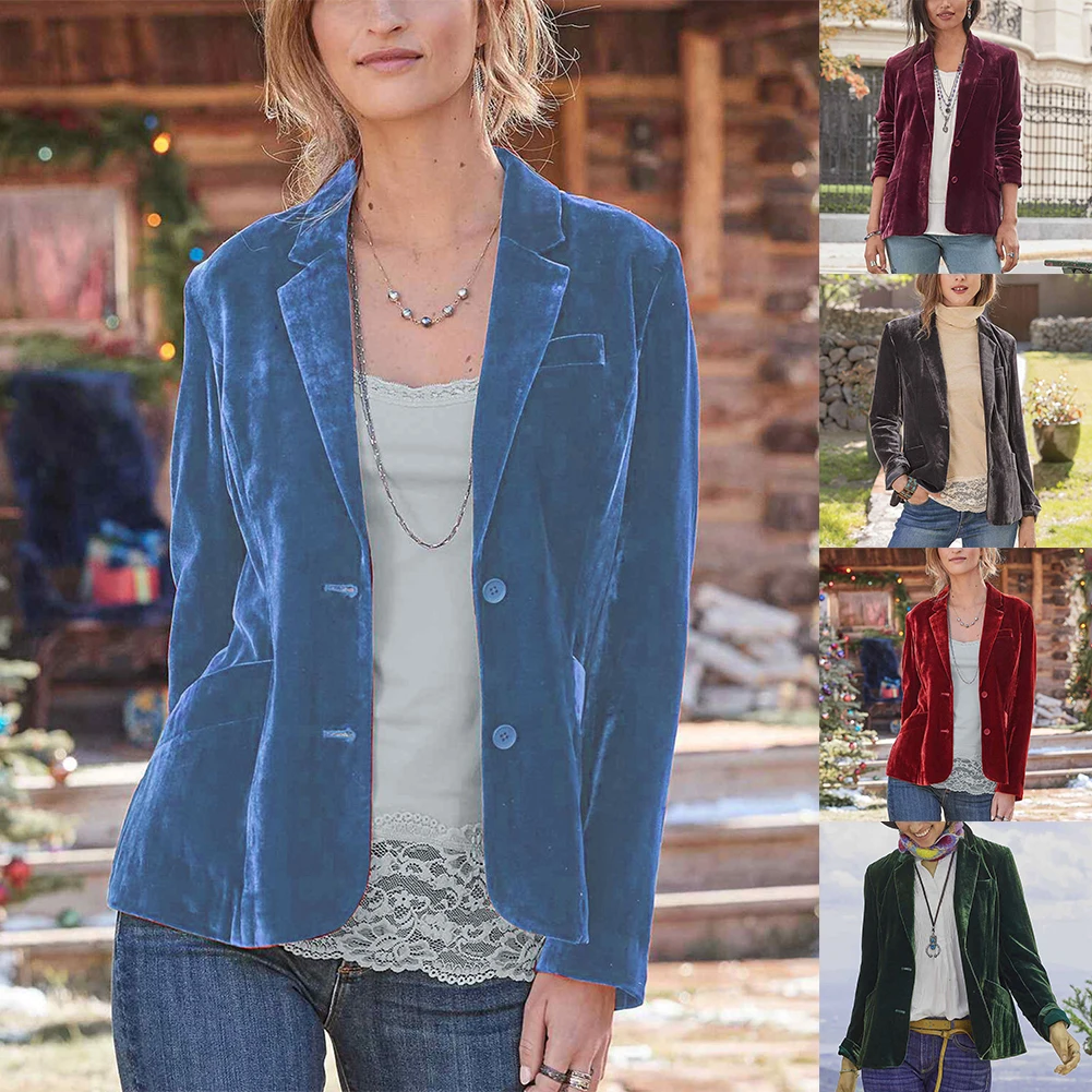 

Spring Winter Women Jacket Long Sleeve Non Strech Open Front Cardigan Outerwear With Pocket Regular Solid Color