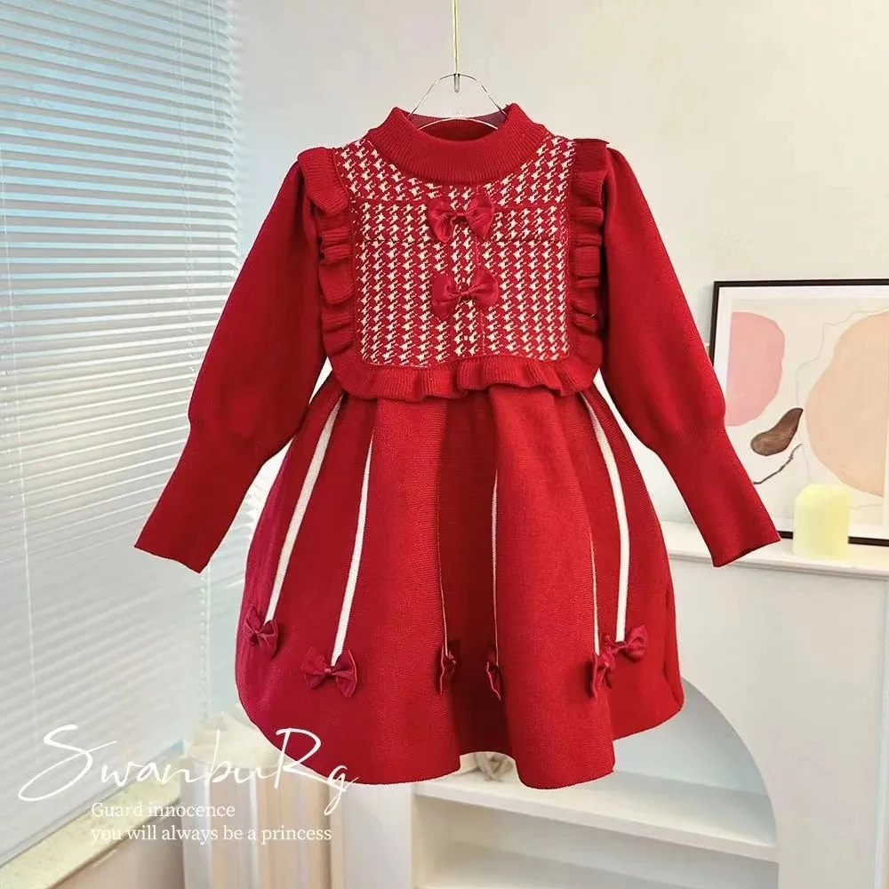 

Toddler Baby Knit Sweater Dresses for Girls Fall Cute Bow Princess Dress Children Girl Clothing Infant Autumn Outfits fits 1-11Y