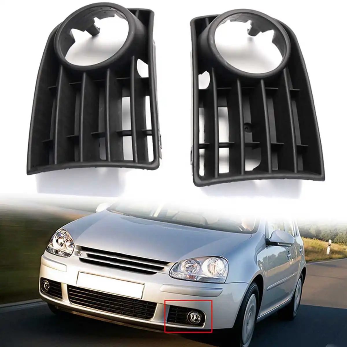 1Pair Car Bumper Front Fog Lamp Grill Trim Corner Fog Light Grill Trim Lamp Cover Front  ABS Black for VW Golf MK5 2003-2009