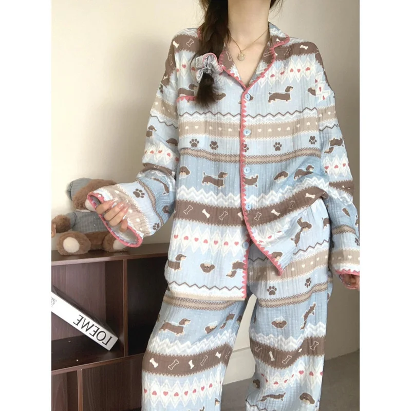 

Женские пижамы, корейская удобная одежда для сна, женская одежда с длинным рукавом, весенне-осенний домашний костюм, повседневный женский пижамный комплект, Pijama Feminino