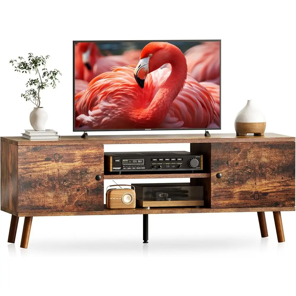 

Contemporary TV Stand for 40-60 Inch TVs, Living Room Media Console with Storage, Wooden Entertainment Center, Sliding Door Cabi