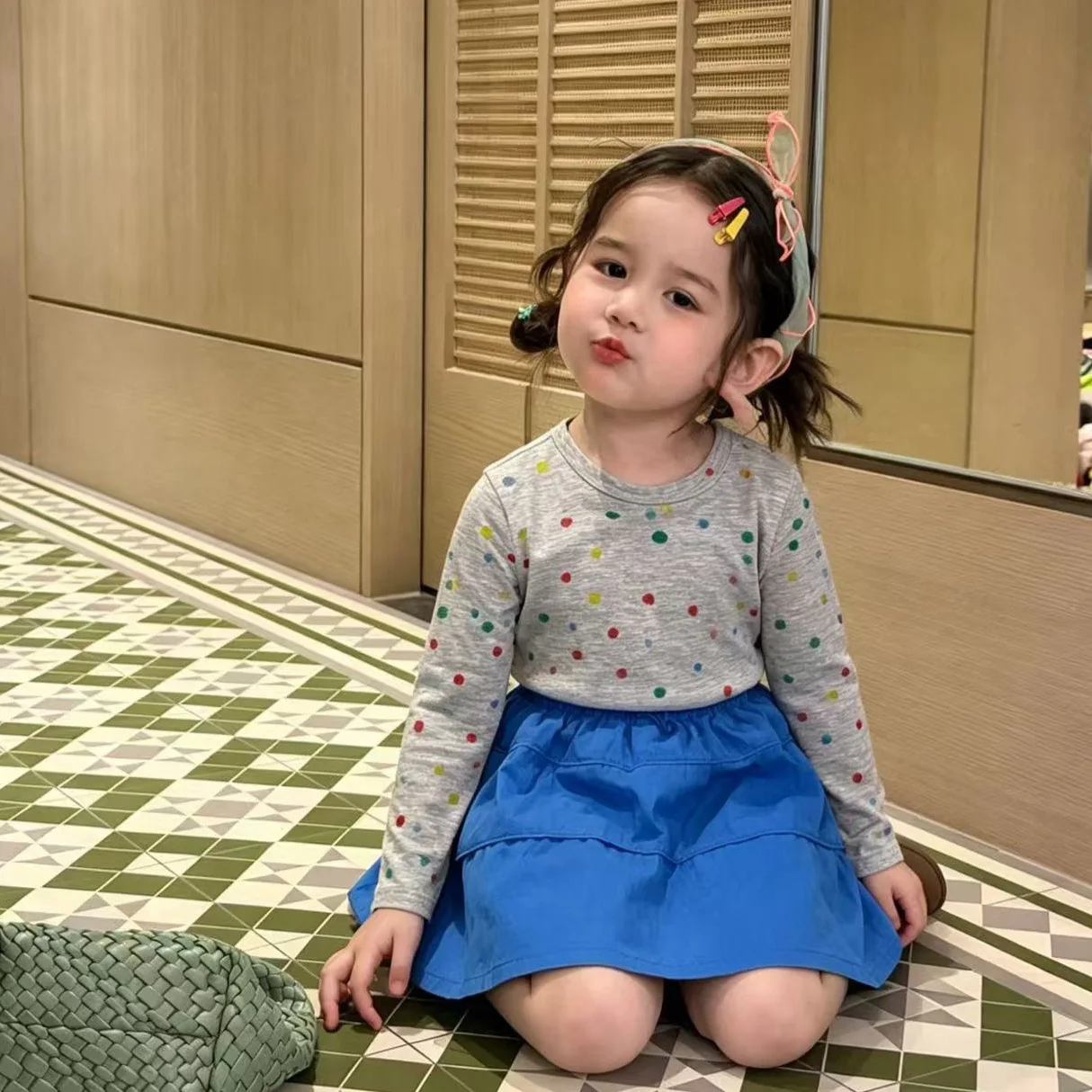 2026 Summer New Children's Clothing Korean Children's Girls' Colorful Polka Dot Long Sleeved Sunscreen Clothes Base Shirt