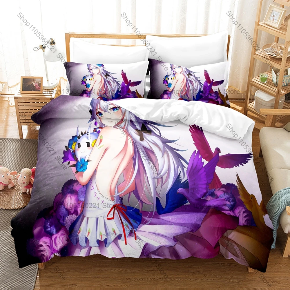 Hololive Ninomae Ina'nis Bedding Set 3Pcs Ancient One Priestess Pattern Cute Anime Bed Linen for Home Bedroom
