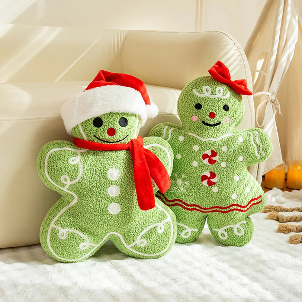 Creative Mint Green Gingerbread Plush toy In Red Christmas Hat Gingerbread Man Bag Charm Pendant Soft Dolls Fun Christmas Gifts