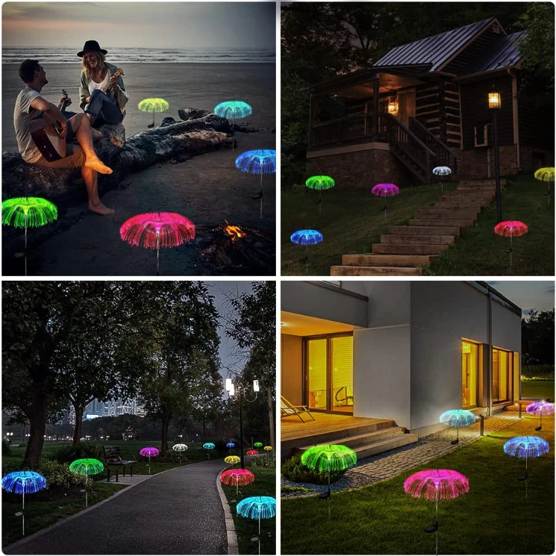 3Pcs Solar Jellyfish Light 7 Colors Changing Garden Lights Outdoor Waterproof Decor Landscape Light LED Lawn/Pathway Lights