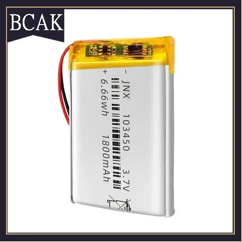 103450 3.7V 2000mAh BCAK Style Polymer Lithium Rechargeable Battery JST PH 2.0mm 2pin plug for Camera GPS navigator  Bluetooth H