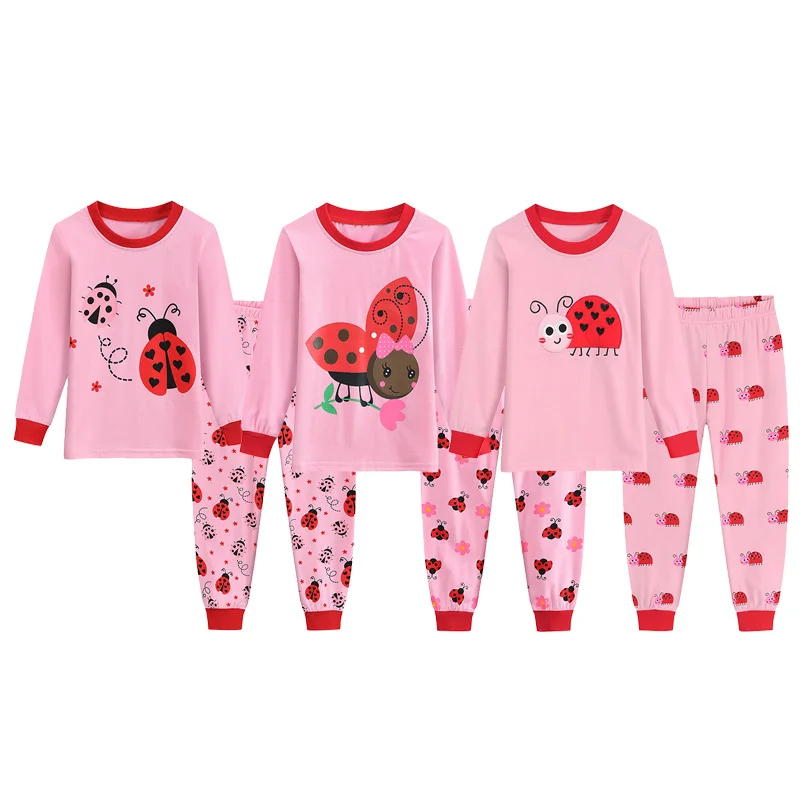 Little Hand Girls Ladybug Insect Theme Pajama Set Cotton Long Sleeve Sleep Costume for Sleepover Party Indoor Home Wear 2‑7T