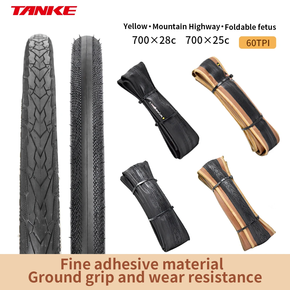 TANKE Road Bike Tire 700X28C/700X25C 60TPI Black and yellow edges puncture-proof Bicycle Tire forGravel Bike/JILUER Folding Tire