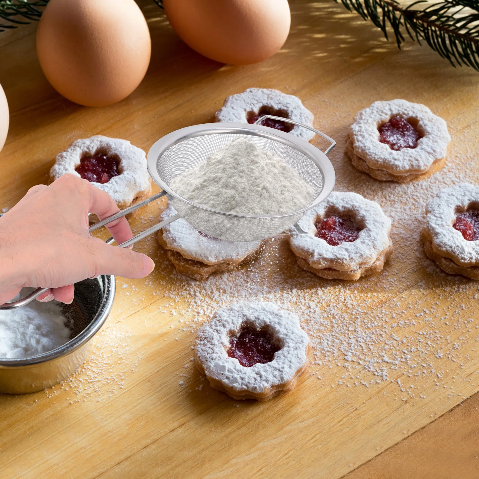 

3pcs Stainless Steel Flour Sifter Mesh Wide Rim Strainer Rust-Proof Baking Sieve Powdered Sugar Cocoa Almond Sifting
