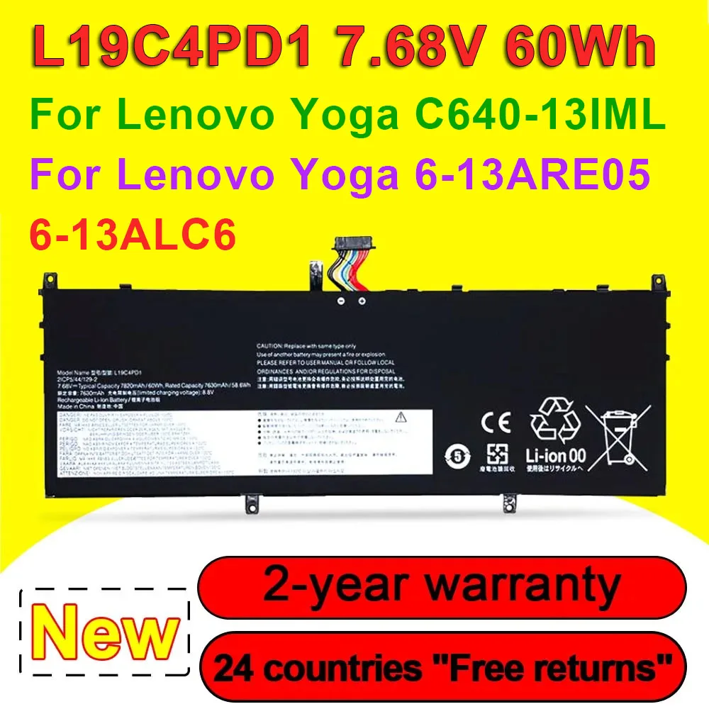 L19C4PD1 L19D4PD1 L19L4PD1 L19M4PD1 For Lenovo Yoga 6 13ARE05 13ALC6,C640-13IML LTE Series 5B10W67395 Laptop Battery 7.68V 60Wh