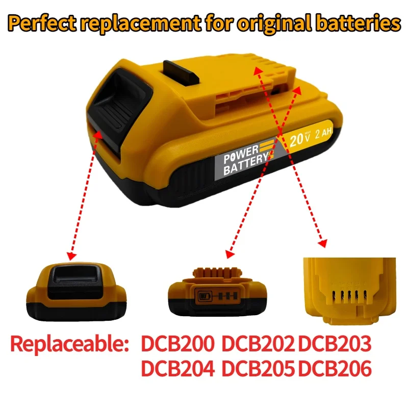 لبطارية ديوالت 20 فولت ماكس 2 أمبير في الساعة DCB206 DCB205 DCB204 DCB202 المحمولة ، 18 فولت 20 فولت ماكس لبطارية أداة الطاقة ديوالت 20 فولت مع شاحن #3