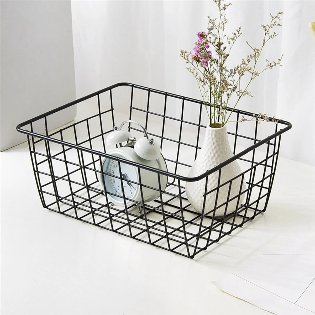 

A94U Hollow Iron Wired Basket, Storage Baskets Metal Basket Without Interlining Bathroom Kitchen Organizer Black